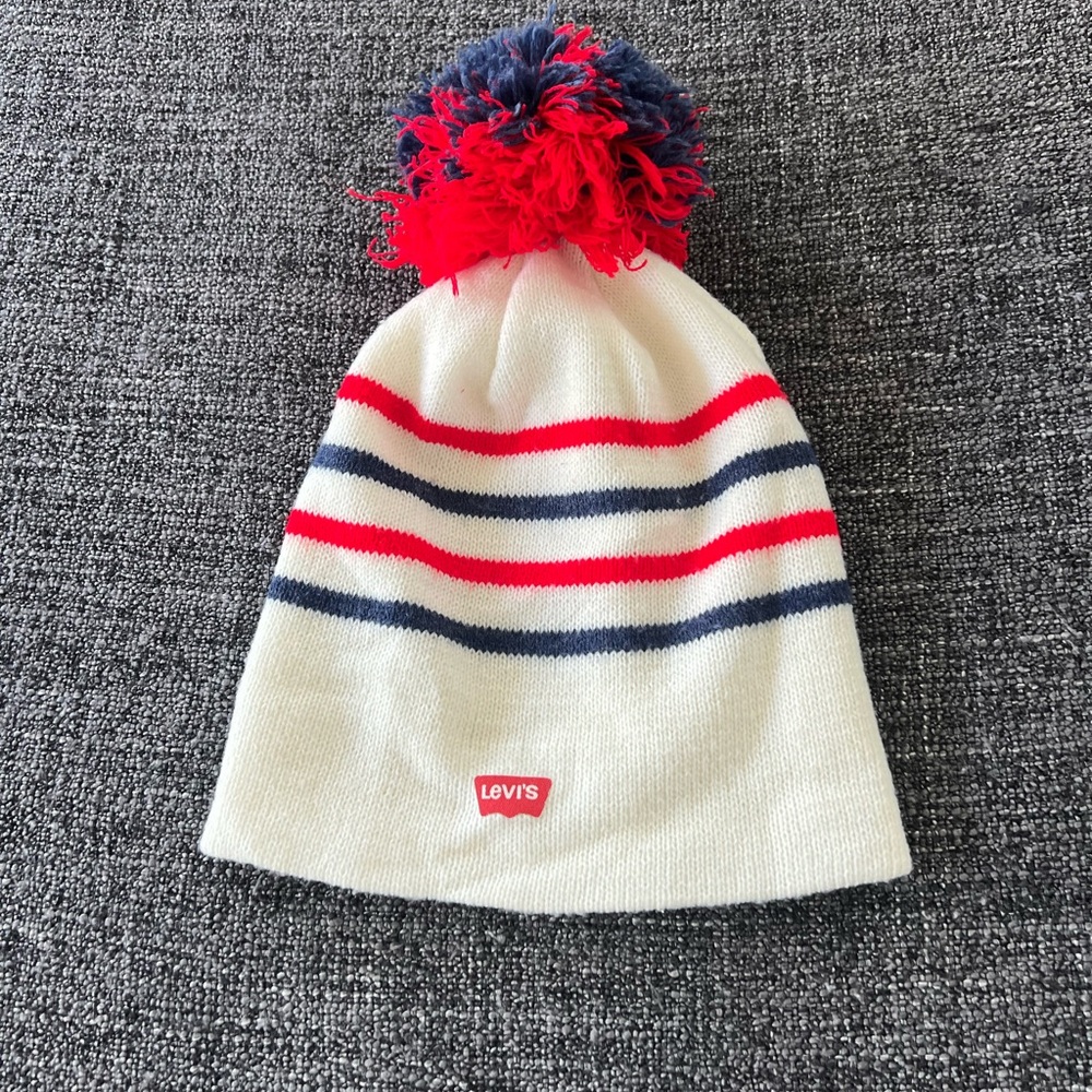 Levi's  Pom-Pom Beanie - Red, Blue, and White